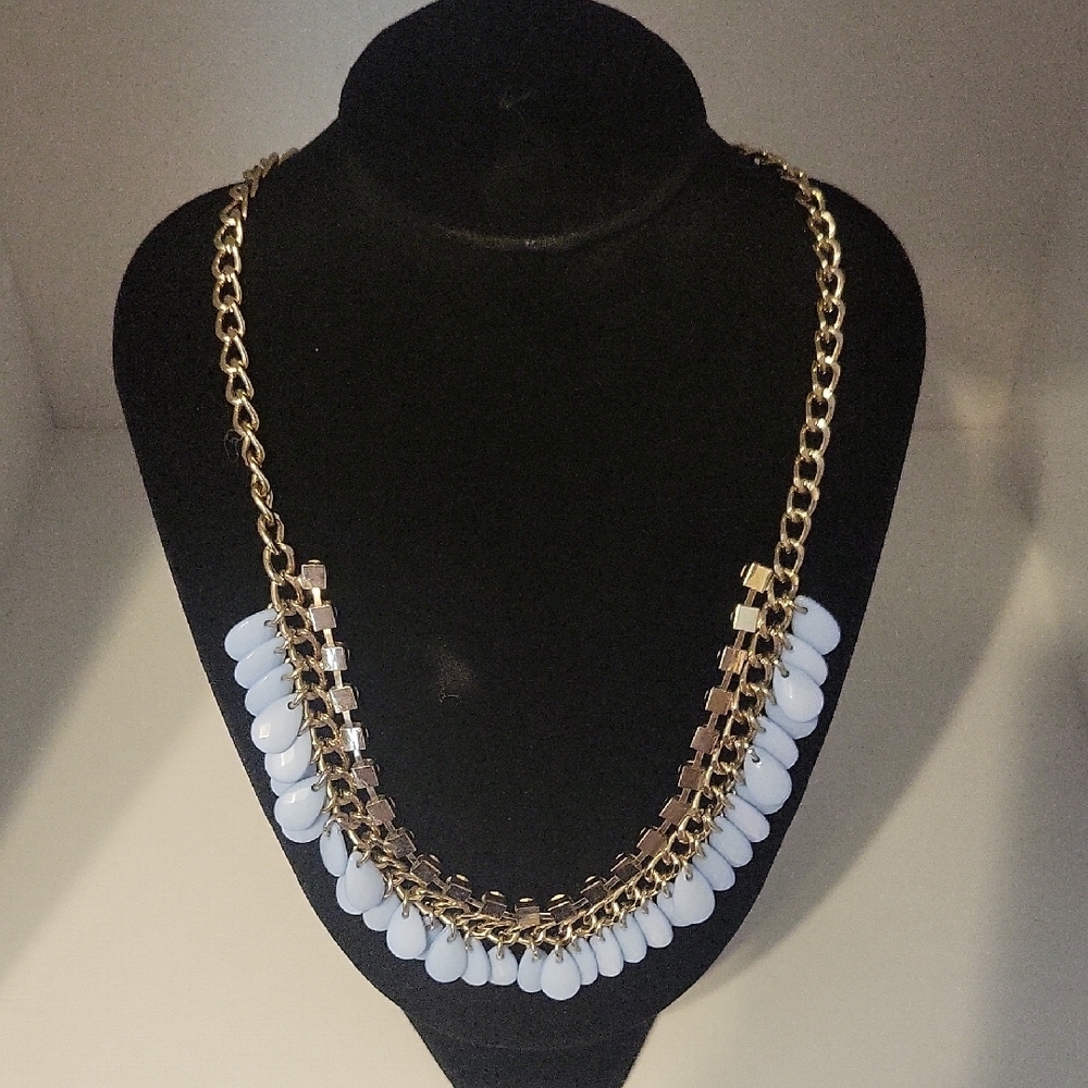 Chic Gold tone and White drop beads Egyptian Style Necklace